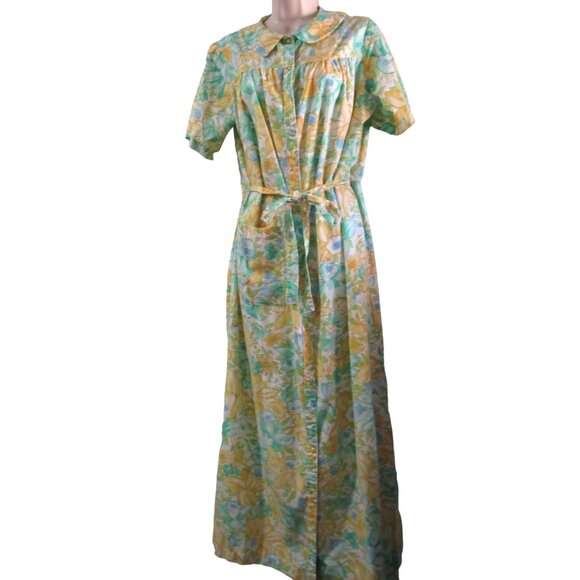 Vintage Sears Koffee Kasual  Floral House Dress Pearl Snap Ladies M  EUC 1960s - Picture 1 of 16